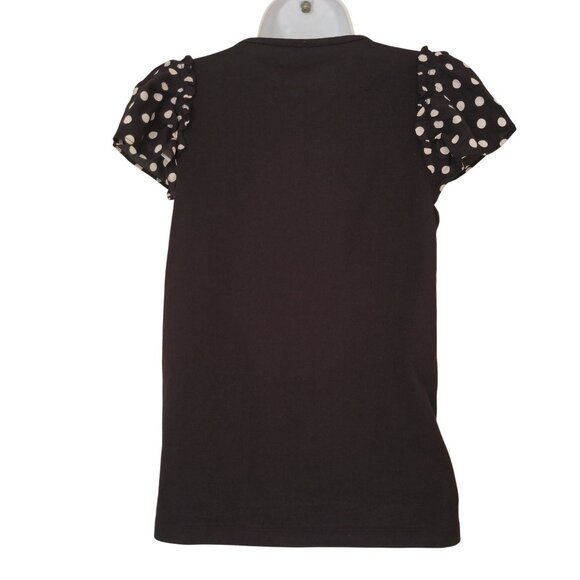 Kate Spade Black Top Ruffle Sleeves XS Blouse LIA Dot Mixed Media - Picture 3 of 6